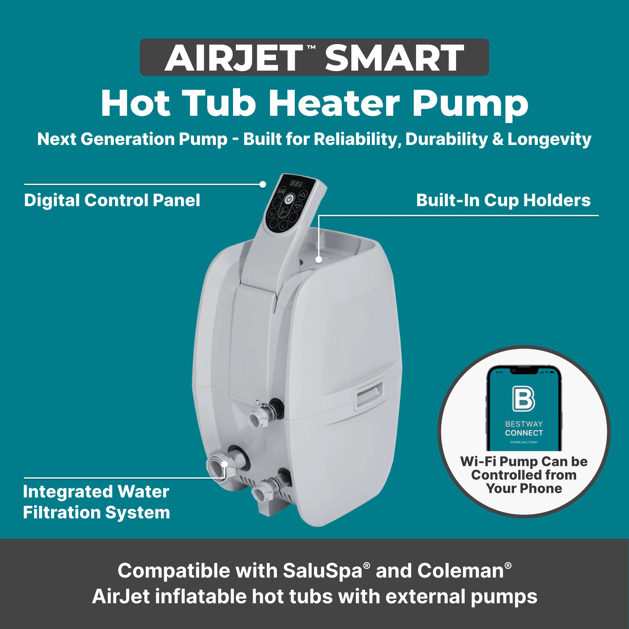 SaluSpa AirJet Smart Hot Tub Heater Pump with App-Control - Image 2