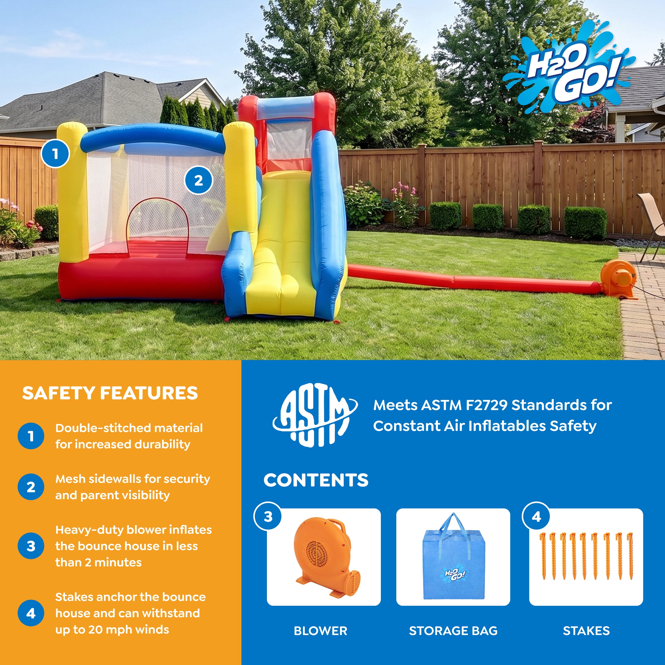 H2OGO! Slidetastic Kids Inflatable Mega Bounce Park - Image 7